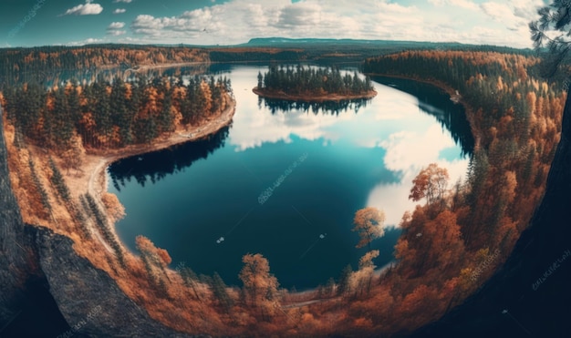 Etherisch panoramisch uitzicht op een prachtig bosmeer in Rusland