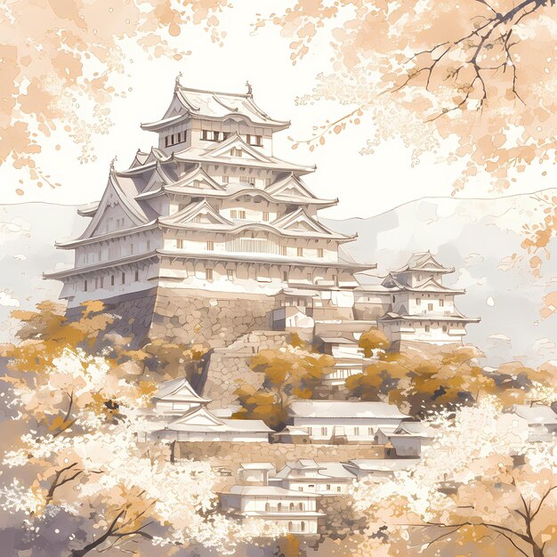Etherische Japanse kasteelillustratie Perfect voor historische of fantasieprojecten