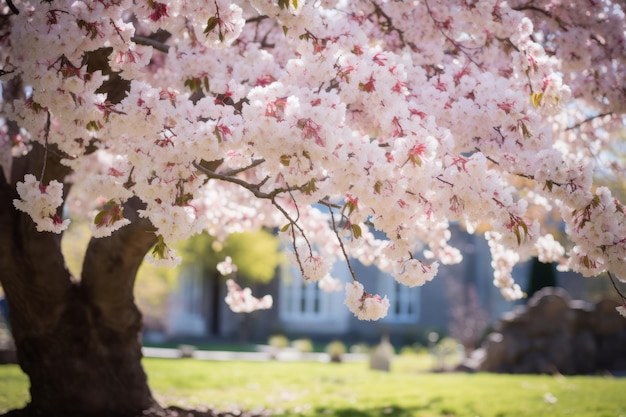 Etherische schoonheid Boeiende witte kersenbloesem Bloeiende boom