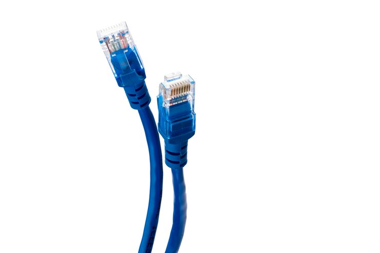 Photo ethernet wire for switching internet networks on a white background