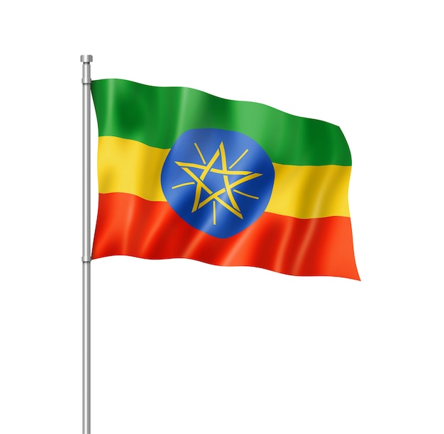 에티오피아 국기, 3차원 렌더링, 흰색 절연