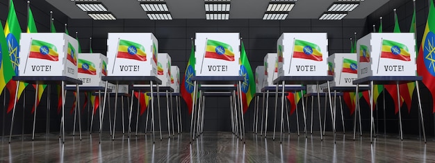 Ethiopia polling station with many voting booths election concept 3d illustration