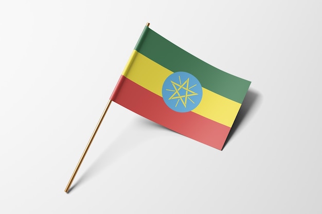 Ethiopia small paper flag on white background