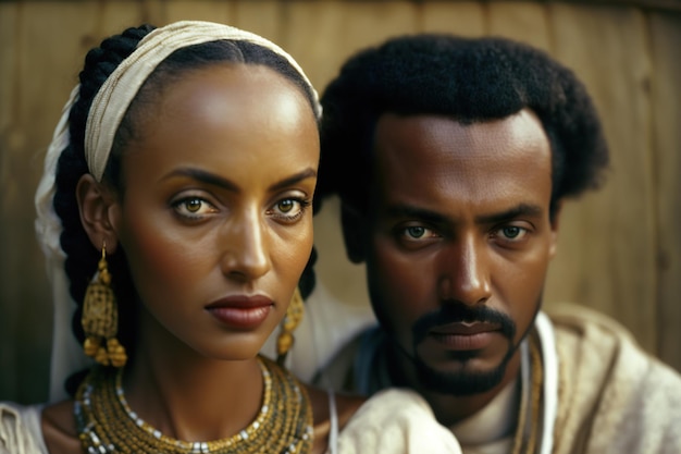 Эфиопские пары в традиционной одежде, генерирующая иллюстрация ИИ