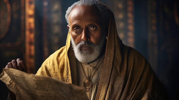 Ethiopian Priest Holds Ancient Script with Pride