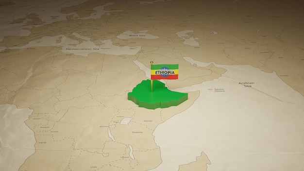 Ethiopië 3D-kaart op de achtergrond van de wereldkaart