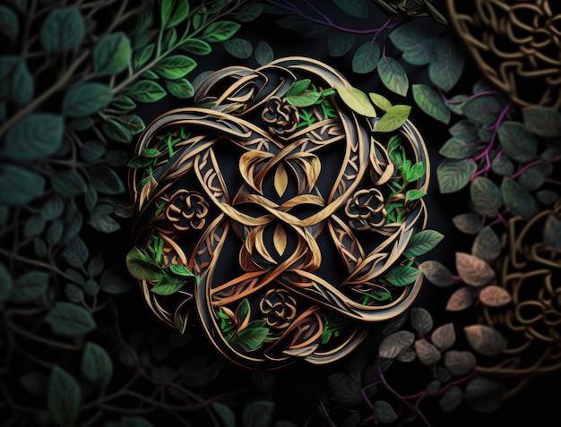 Ethnic celtic ornaments Esoteric vegetal background created with Generative AI technology