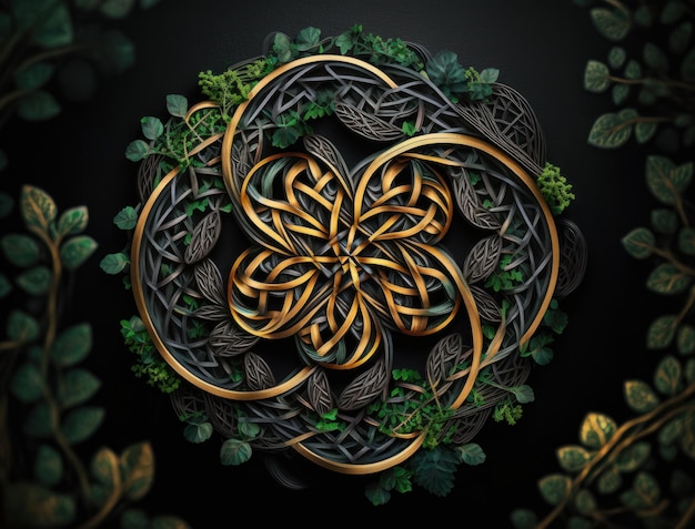 Ethnic celtic ornaments Esoteric vegetal background created with Generative AI technology