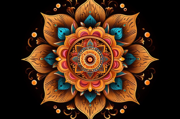 Ethnic colorful round ornamental henna golden mandala background