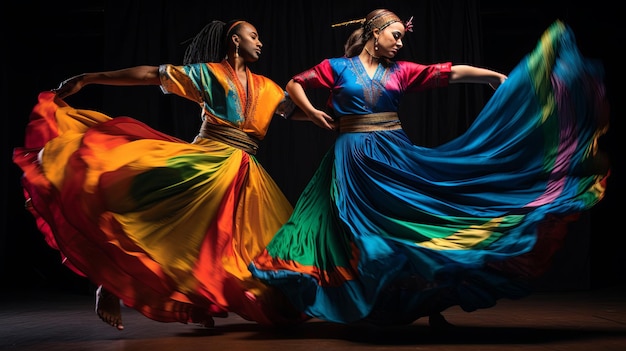 Ethnic Dancers in Vibrant Studio Performance