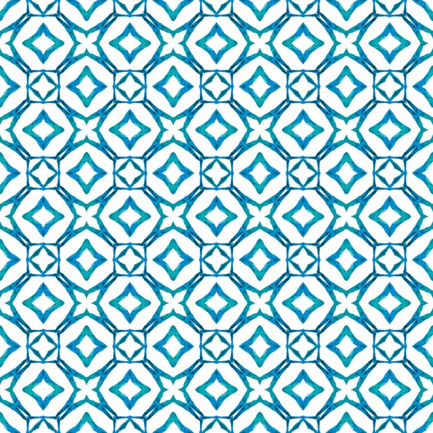 Ethnic hand painted pattern. Blue delightful boho chic summer design. Watercolor summer ethnic border pattern. Textile ready uncommon print, swimwear fabric, wallpaper, wrapping.