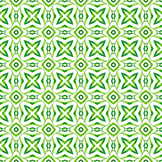 Ethnic hand painted pattern Green delicate boho