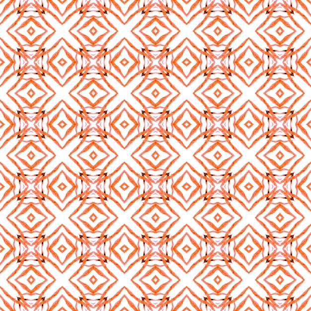 Ethnic hand painted pattern. Orange eminent boho chic summer design. Watercolor summer ethnic border pattern. Textile ready cute print, swimwear fabric, wallpaper, wrapping.