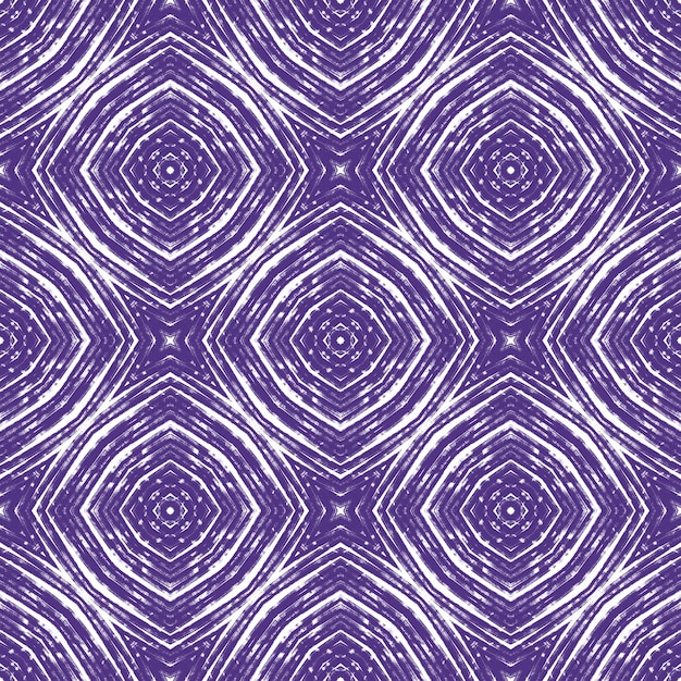 Ethnic hand painted pattern. Purple symmetrical kaleidoscope background. Summer dress ethnic hand painted tile. Textile ready extra print, swimwear fabric, wallpaper, wrapping.