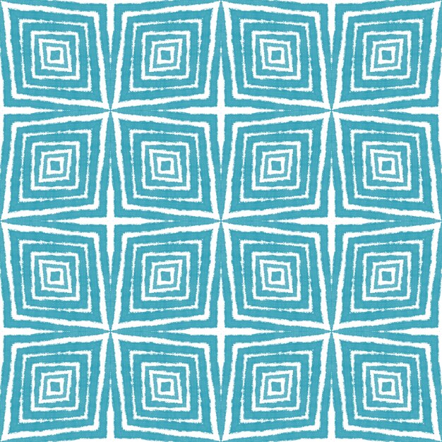 Ethnic hand painted pattern. Turquoise symmetrical kaleidoscope background. Summer dress ethnic hand painted tile. Textile ready delicate print, swimwear fabric, wallpaper, wrapping.