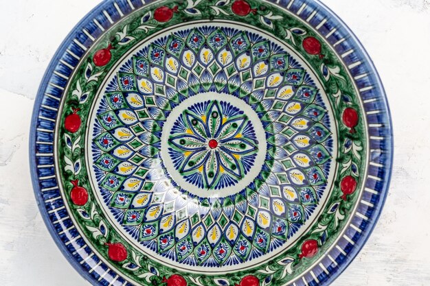 Ethnic Uzbek ceramics with traditional uzbekistan ornament traditional Uzbek utensil