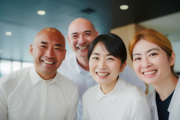 사진 사업 성공을 축하하는 행복한 직원들과 함께 직장에서의 민족과 다양성