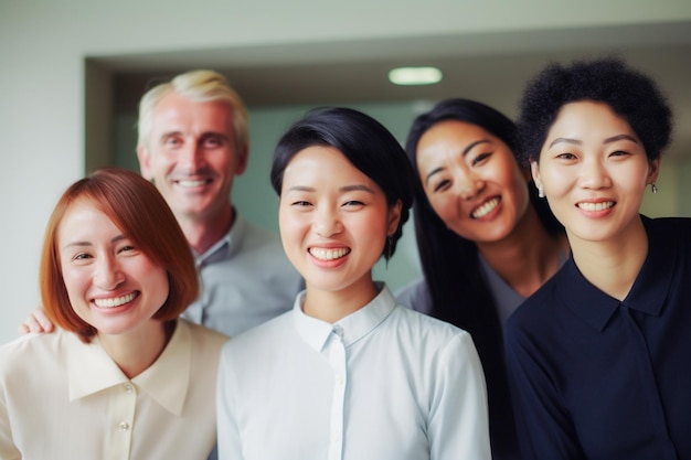 Этническая принадлежность и разнообразие на работе с счастливыми сотрудниками, отмечающими бизнес-успех