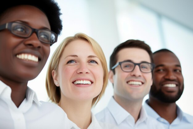 Foto etnia e diversità al lavoro con dipendenti felici che celebrano il successo aziendale