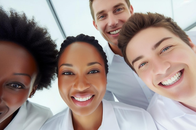 Foto etnia e diversità al lavoro con dipendenti felici che celebrano il successo aziendale