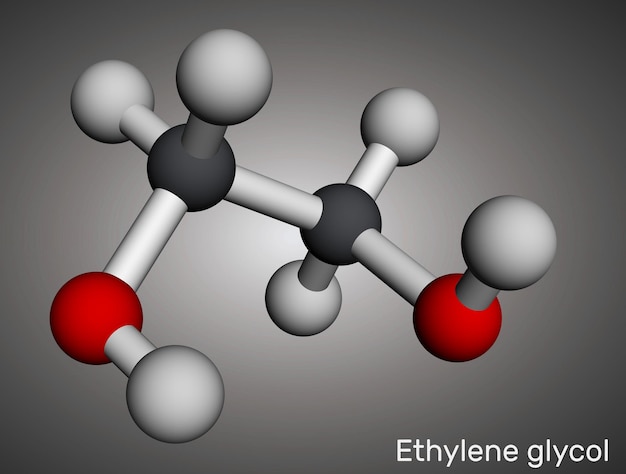 Ethylene glycol diol molecule Molecular model 3D rendering Illustration