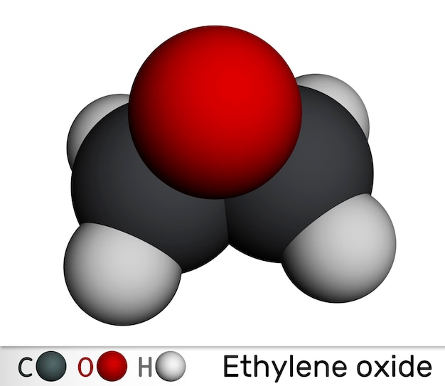 Ethylene oxide oxirane C2H4O molecule Molecular model 3D rendering