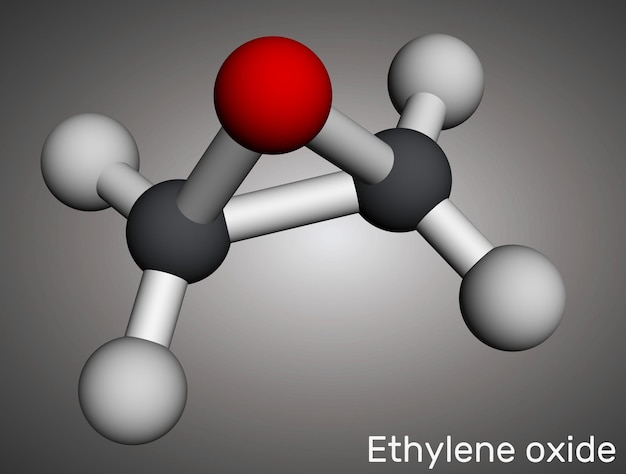 Foto molecola di ossido di etilene oxirane c2h4o modello molecolare rendering 3d