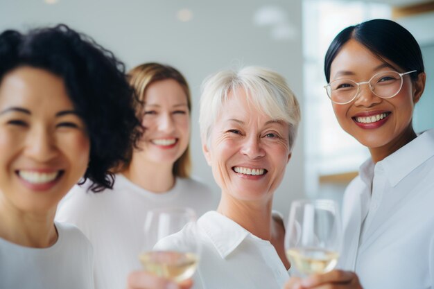 Foto etniciteit en diversiteit op het werk met gelukkige werknemers die zakelijk succes vieren