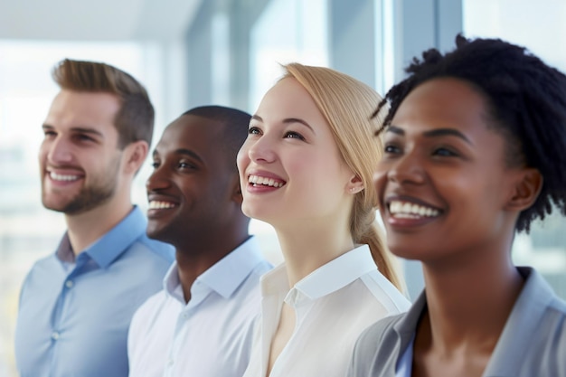 Etniciteit en diversiteit op het werk met gelukkige werknemers die zakelijk succes vieren