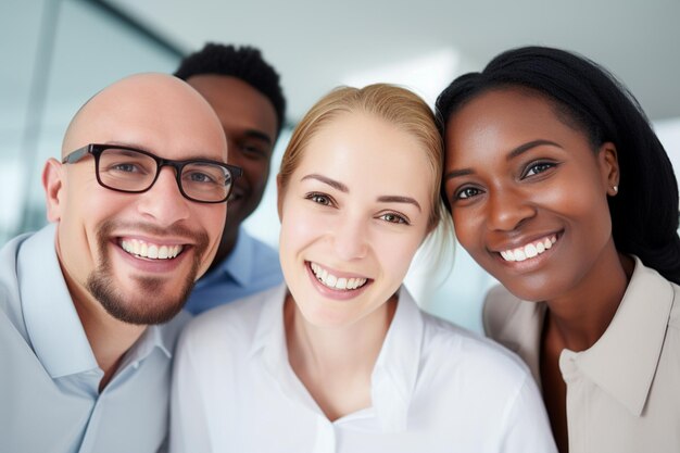 Etniciteit en diversiteit op het werk met gelukkige werknemers die zakelijk succes vieren