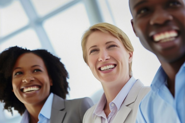 Foto etniciteit en diversiteit op het werk met gelukkige werknemers die zakelijk succes vieren