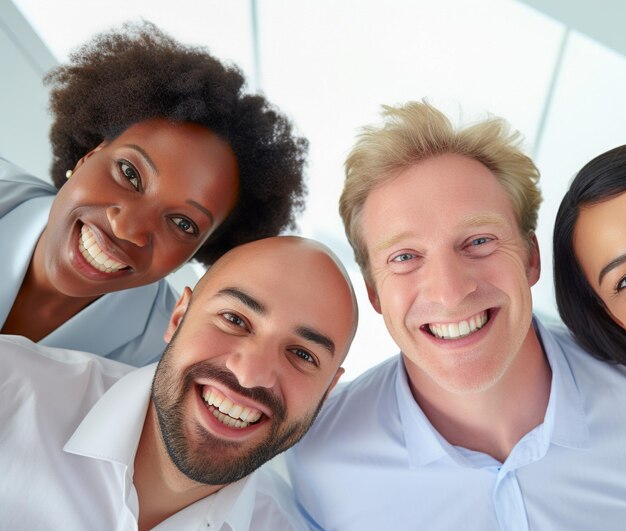 Etniciteit en diversiteit op het werk met gelukkige werknemers die zakelijk succes vieren