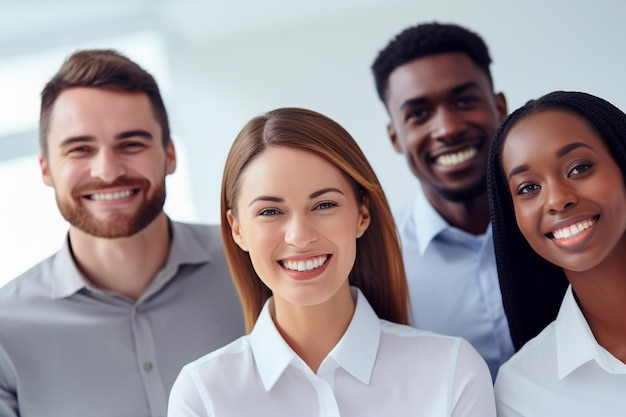 Foto etniciteit en diversiteit op het werk met gelukkige werknemers die zakelijk succes vieren