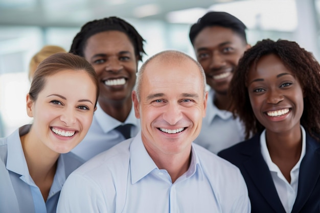 Etniciteit en diversiteit op het werk met gelukkige werknemers die zakelijk succes vieren