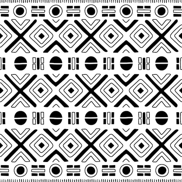 Etnisch naadloos patroon png zwart-wit geometrisch ontwerp doorzichtige achtergrond