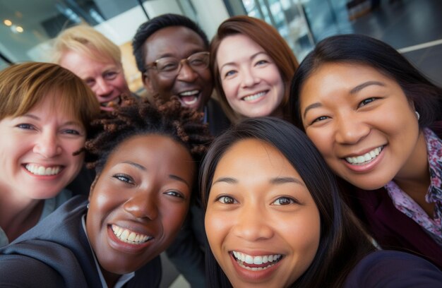 Etnische diversiteit op het werk met gelukkige werknemers die zakelijk succes vieren