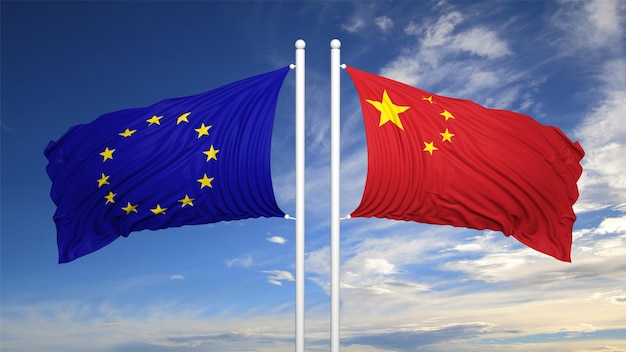 EU と中国の旗