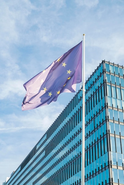 eu flag blue on the background of the building