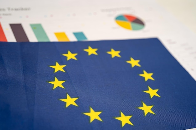 EU flag on graph background Business and finance concept