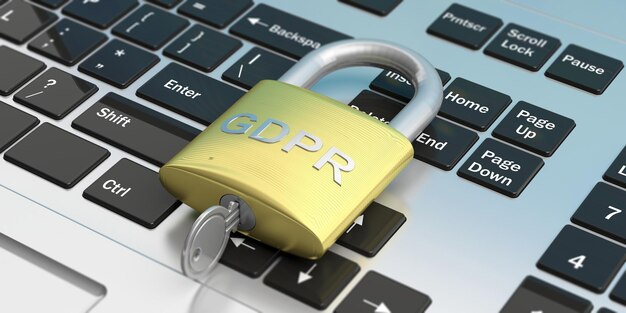컴퓨터 키보드 3d 그림의 자물쇠에 대한 EU 일반 데이터 보호 규정 GDPR