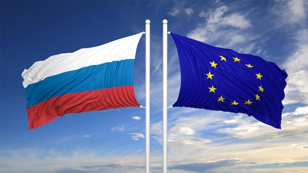 EU とロシアの旗