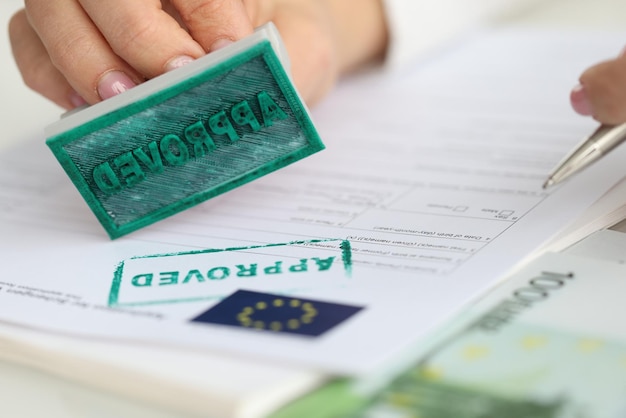 Photo eu schengen visa application and stamp approved document