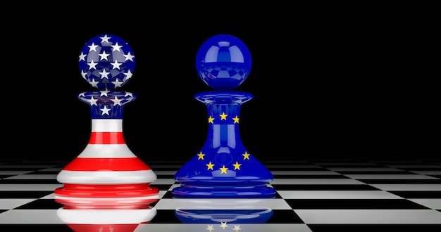 Photo the eu and the united states confrontation and relations concept 3d rendering