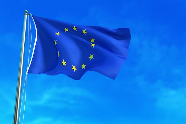 EU-vlag op de blauwe hemelachtergrond