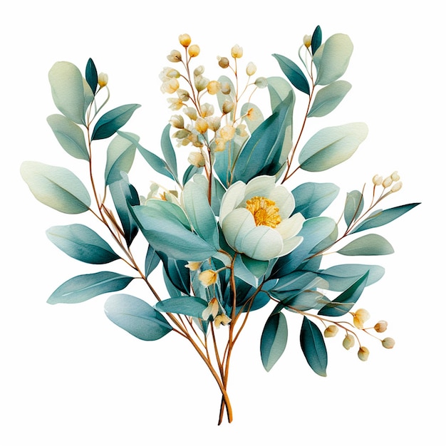 Eucalyptus aquarel bloemen bloemen bruiloft boeket AI generatieve geïsoleerde illustratie