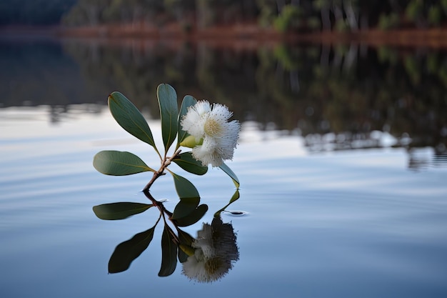 Eucalyptus blossom floating on calm lake