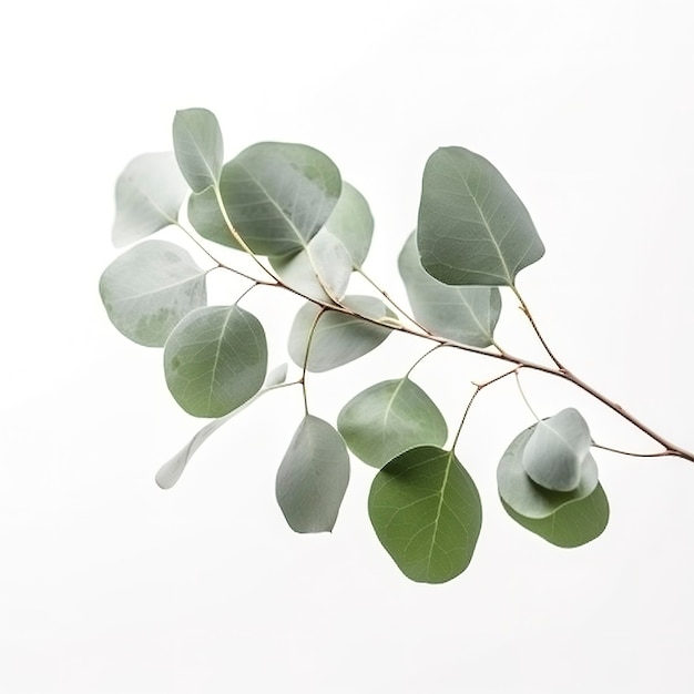 Eucalyptus branch isolated on white background Flat lay top view floral concept generate ai