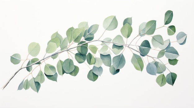 Eucalyptus branches on white background Flat lay top view Generative AI
