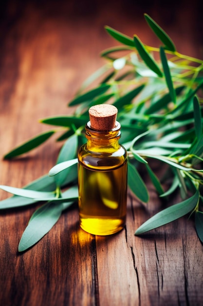 Eucalyptus essential oil in a bottle Generative AI Spa