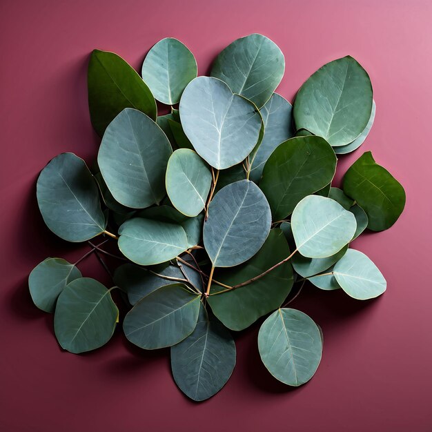 Eucalyptus green leaves on flat surface